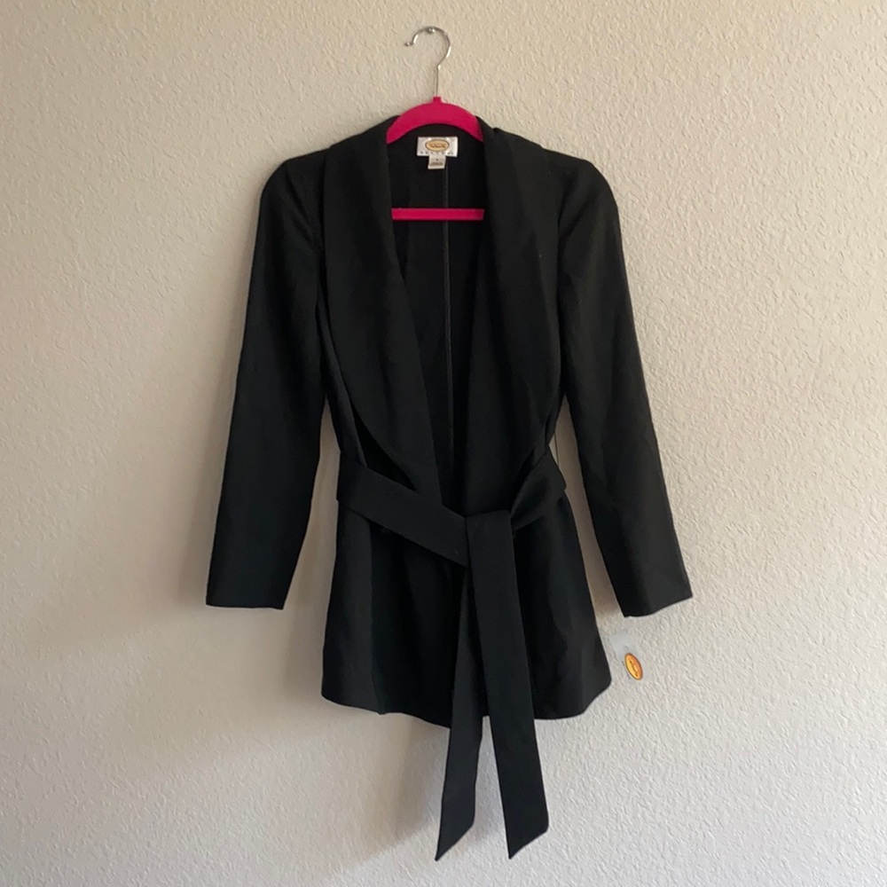 Women's Black Jacket Coat from Talbots in Size 4P with Long Black Belt
